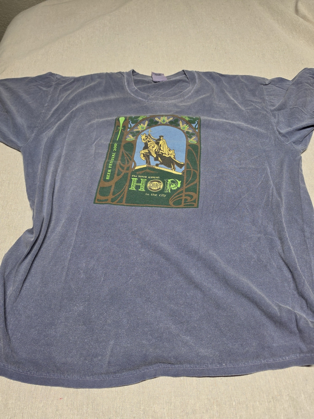 St. Louis Schlafly Men's Short Sleeve Graphic Tee - Faded Blue with Green Print